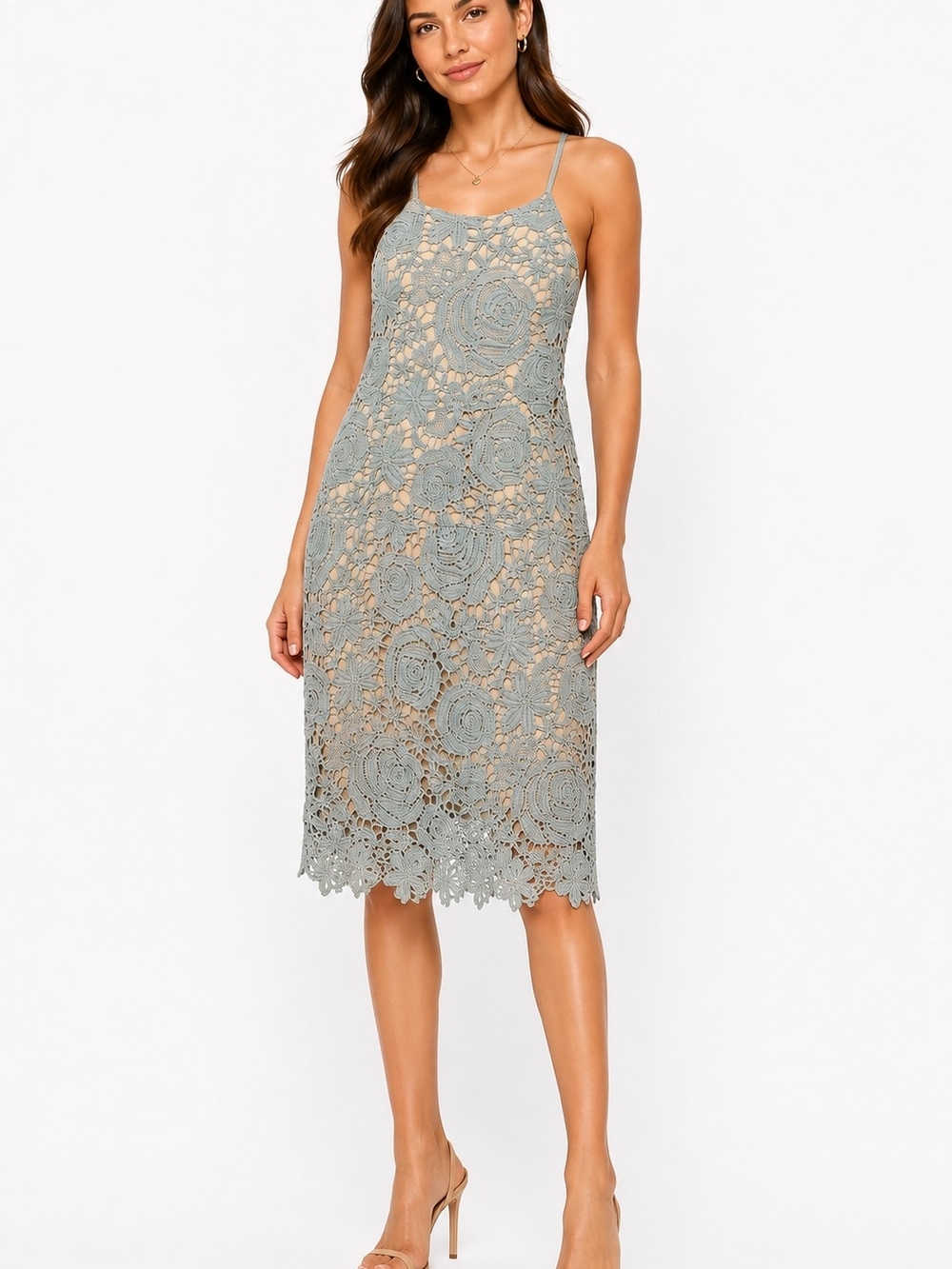 Romeo & Juliet Couture Sage Green Crochet Midi Dress New Medium